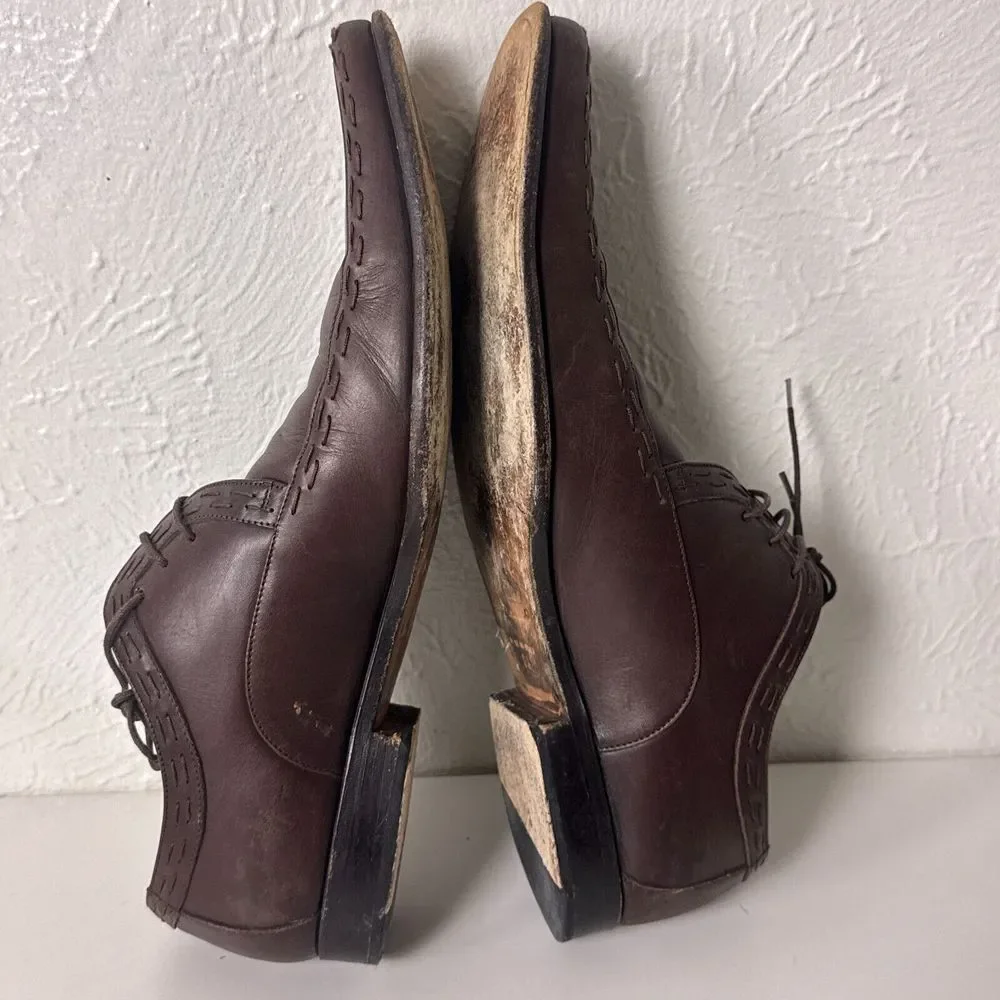 Dolce & Gabbana Brown Leather Apron Toe Derby Dress‎ Shoes Mens 9.5 Italy